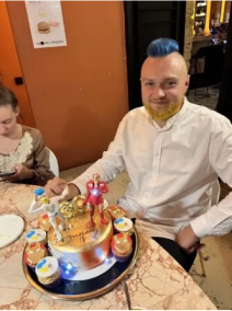 men with cake